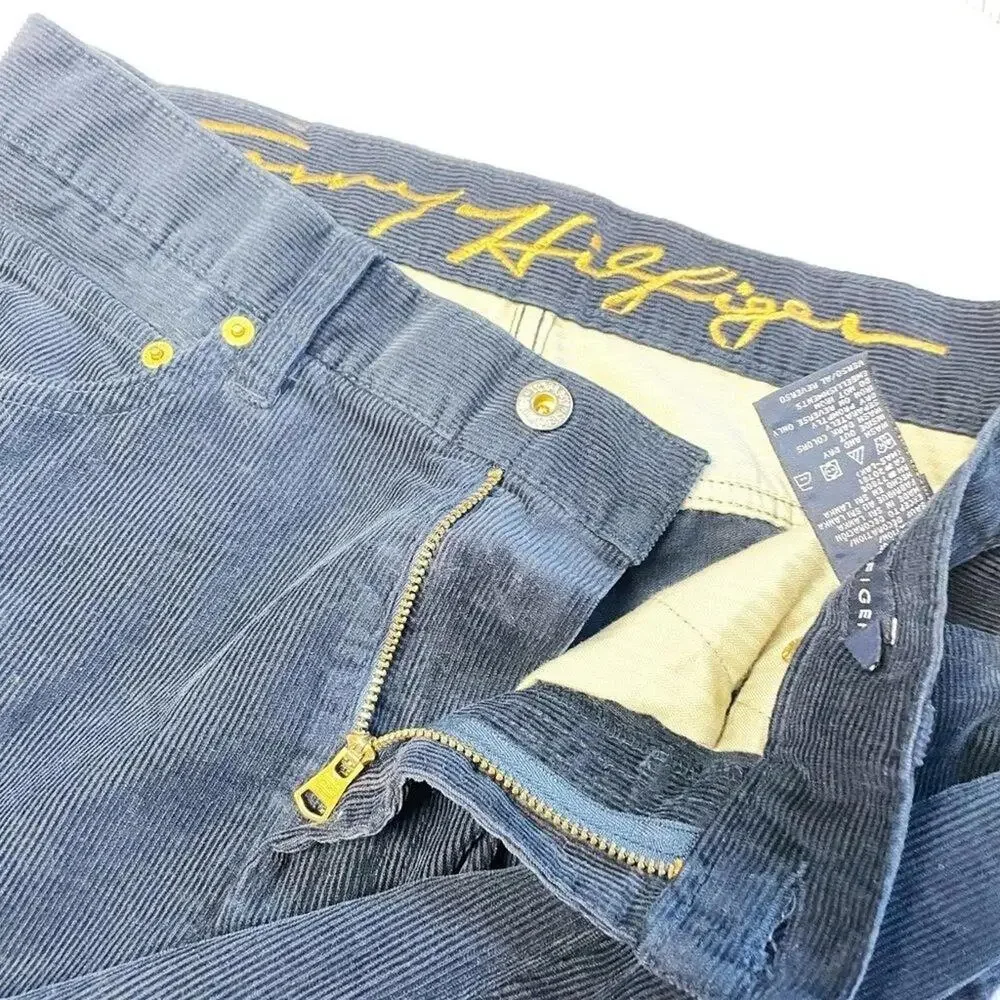 Y2K Tommy Hilfiger Women's High Rise Navy Corduroy Straight Leg Pants Size 30 32